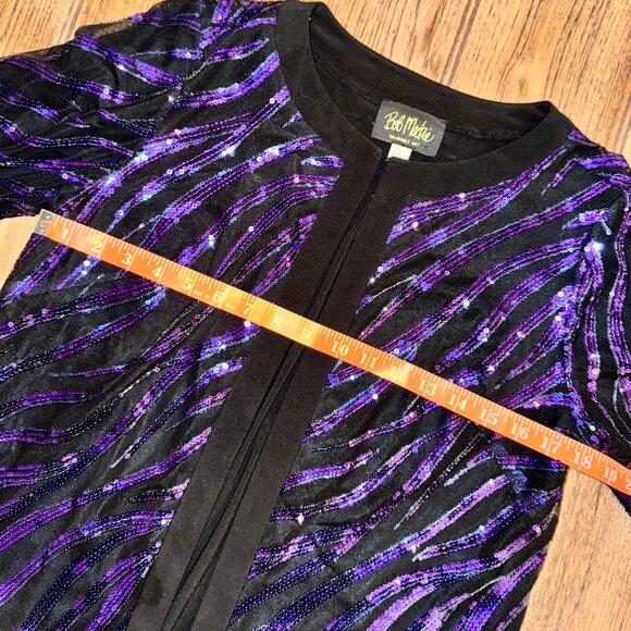 Vintage Bob Mackie Wearable Art Sequin Jacket Small | Purple & Black Zebra Glam - Picture 8 of 14
